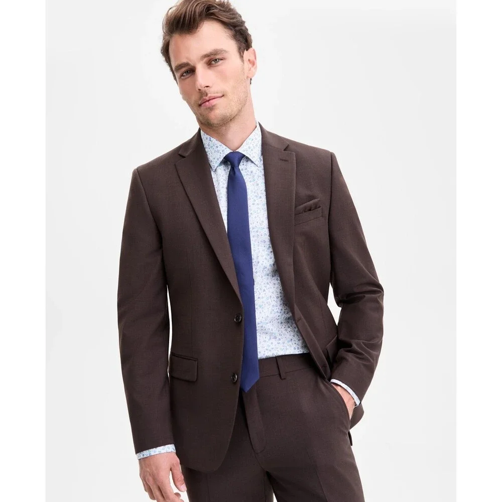 Bar III Slim-Fit Wool-Blend Suit Separate Jacket Men's 38R Brown Button Closure